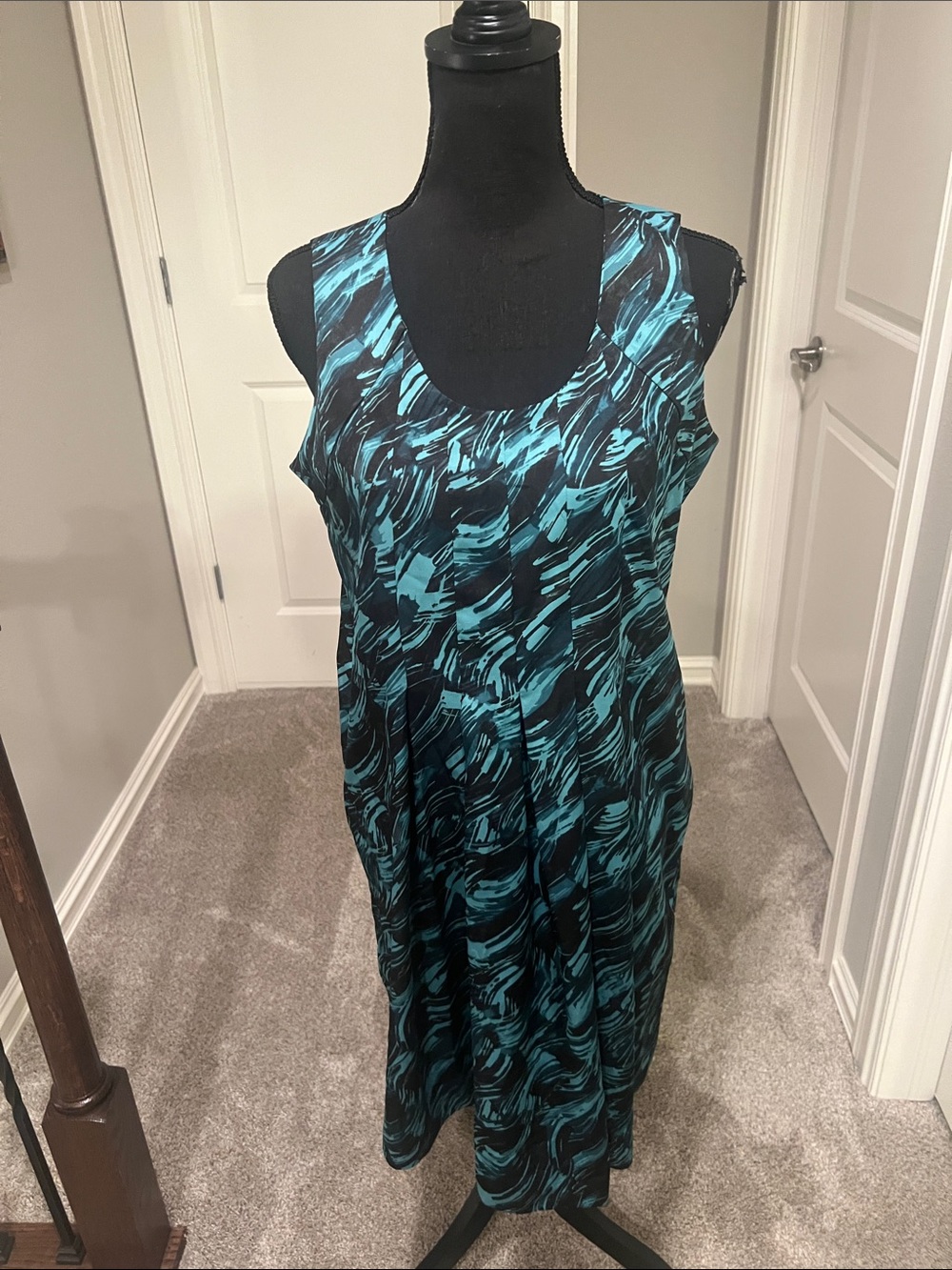 Simply Vera Vera Wang Teal Brushstroke Sleeveless Midi Dress
